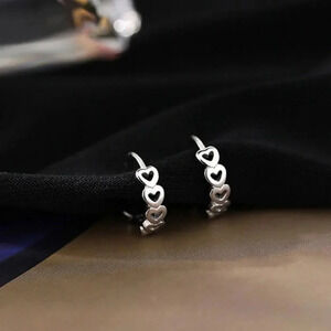 925 Sterling Silver Minimalist Heart Huggie Earrings Heart Hoop Earrings
